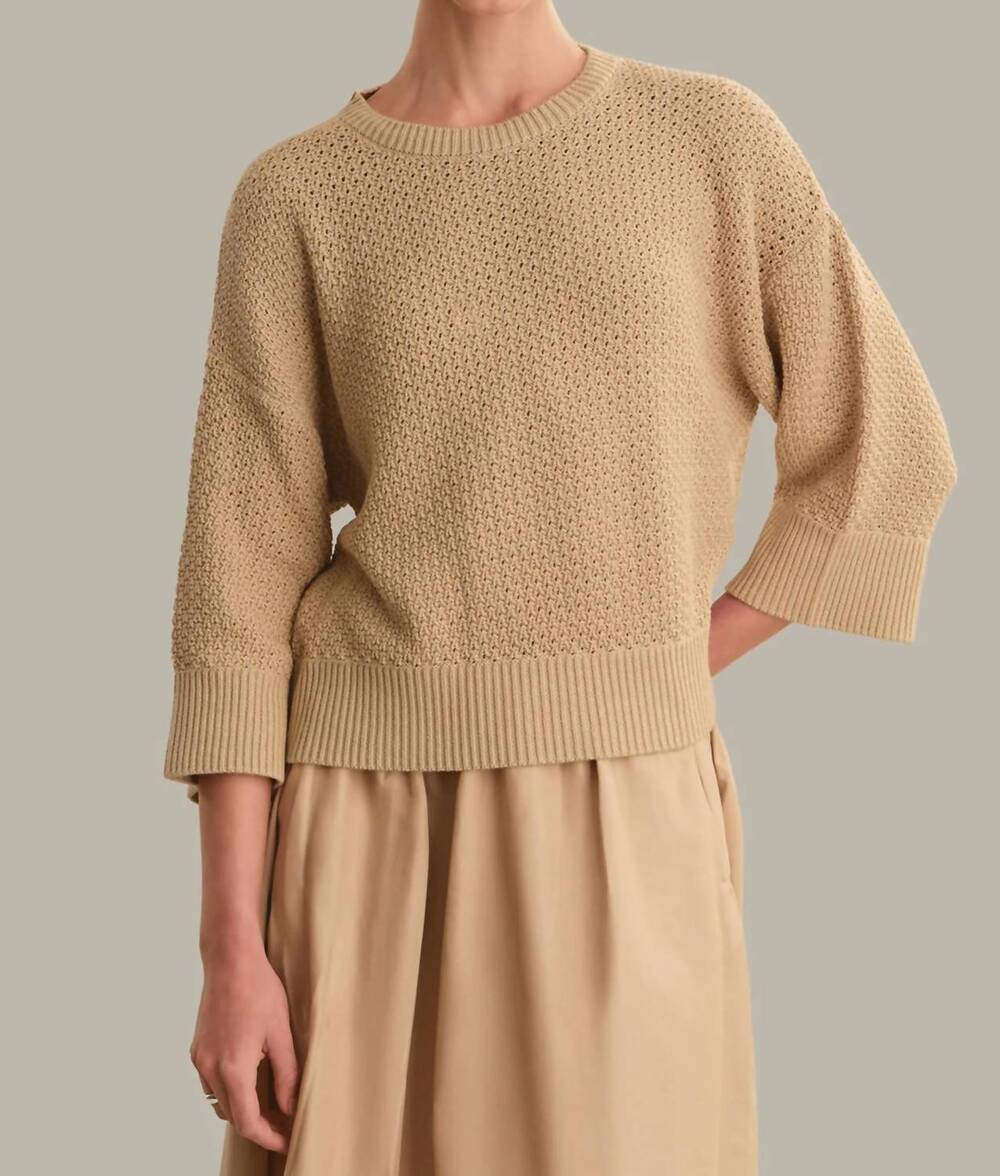 NEW 525 AMERICA suki pointelle cotton oversized sweater in chanterelle